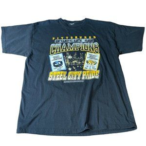 Pittsburgh City of Champions Steel City Pride Black Tee T shirt, Size L